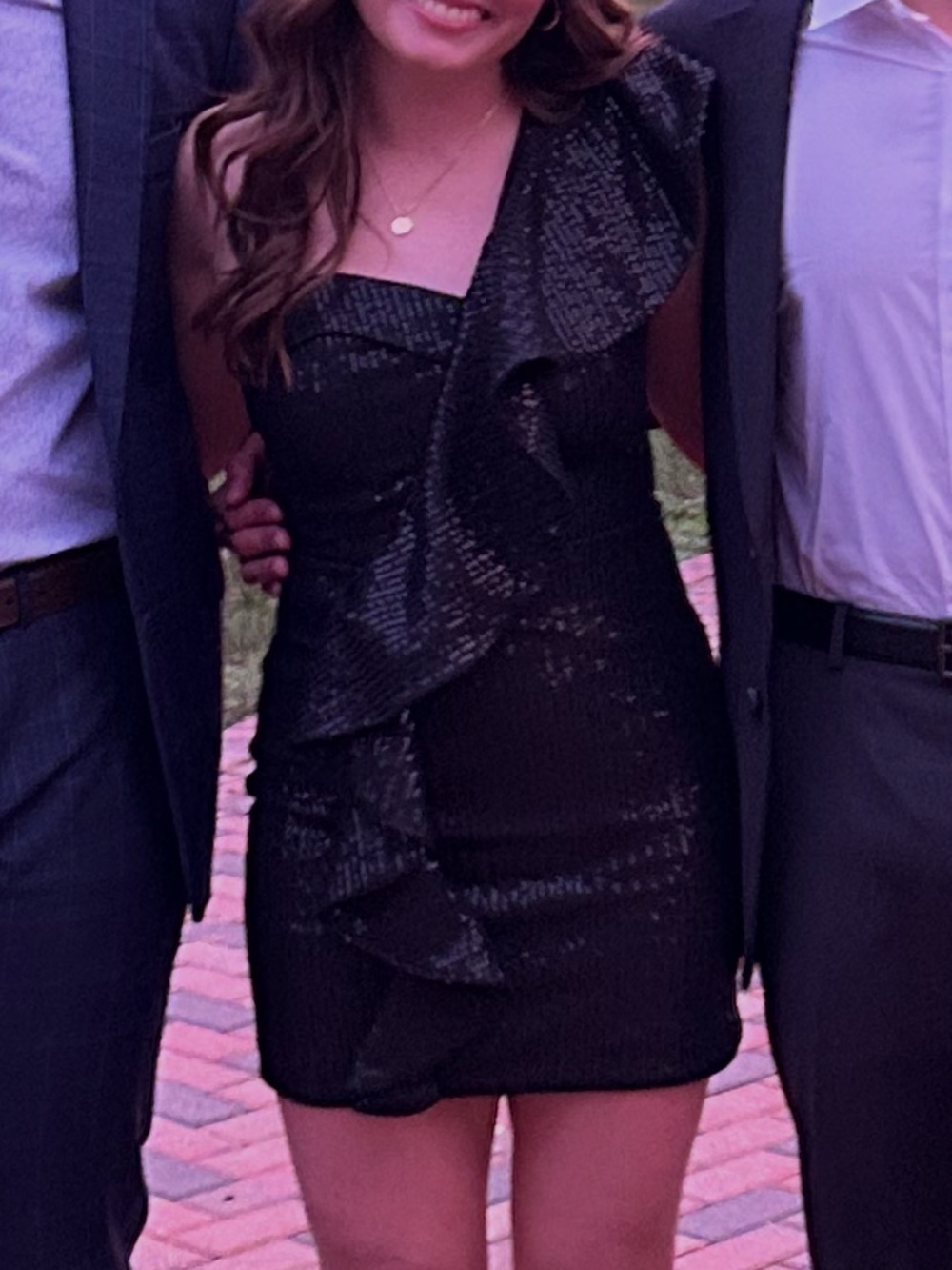 DO+BE Black Sequin One-Shoulder Ruffle Mini Dress